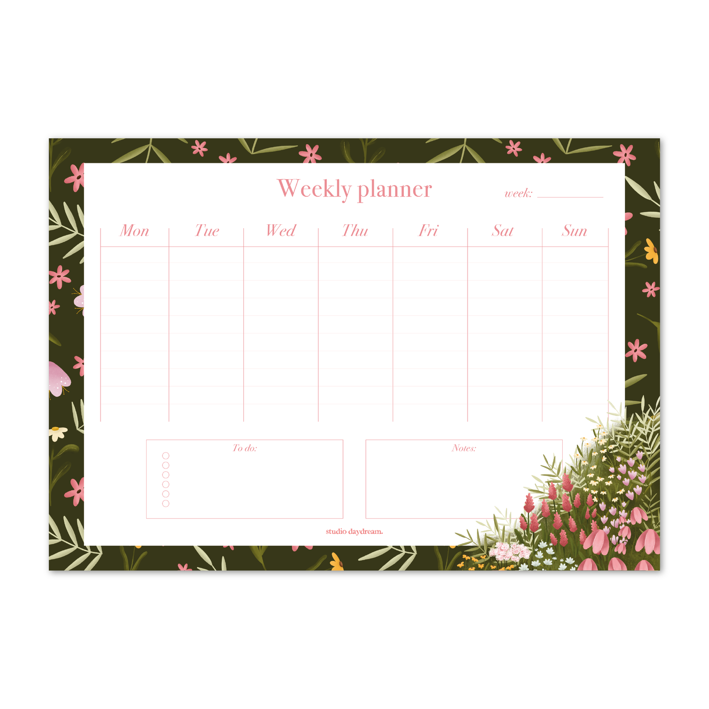 Weekly Planner A4 | Colorful Blossom Green