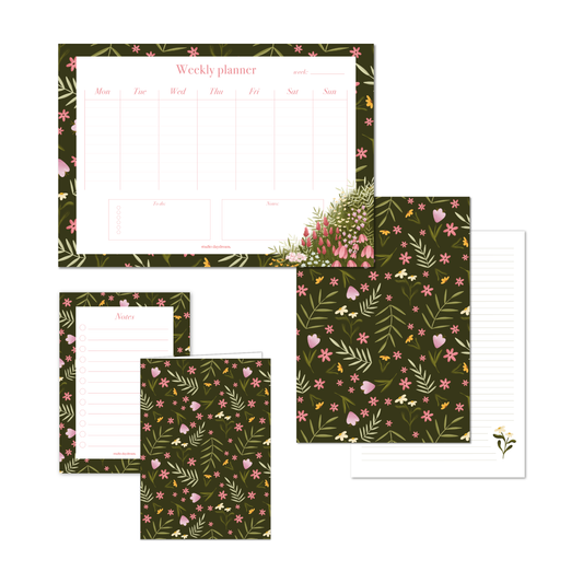 Stationery Set | Colourful Blossom Groen